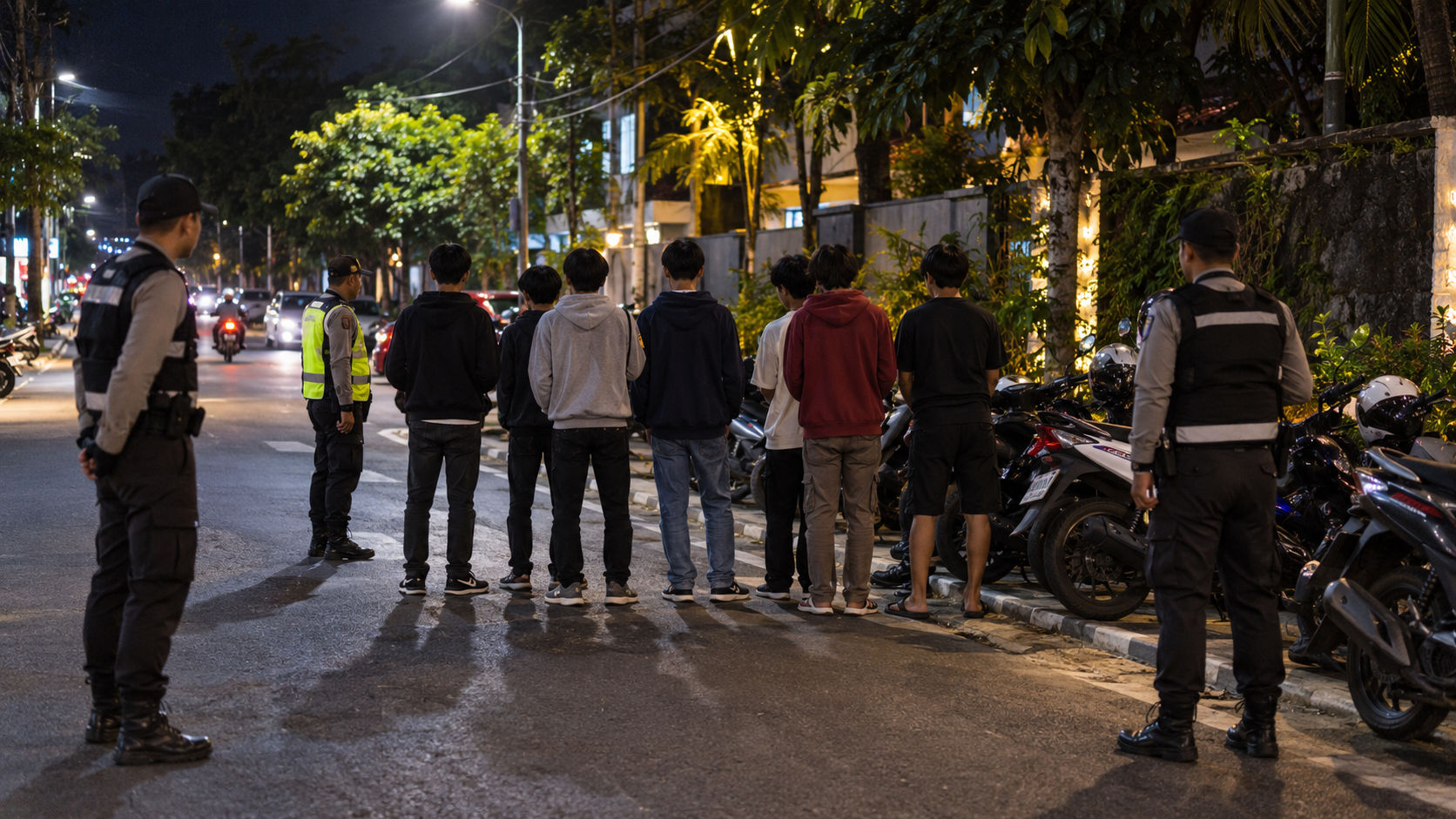 Ilustrasi pencegahan tawuran melalui patroli malam di Kemang Bogor