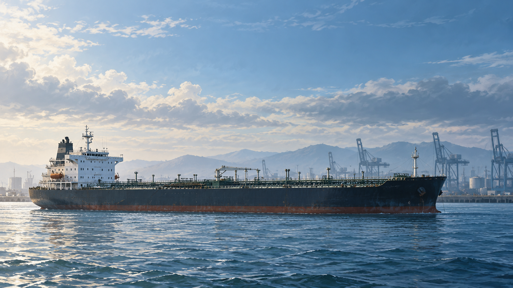 Ilustrasi kapal tanker dekat pelabuhan untuk berita penyitaan ketamin, bukan foto kejadian