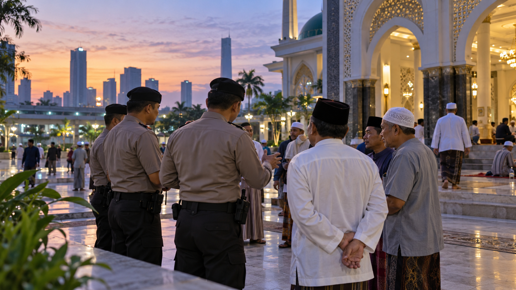 Suasana subuh keliling yang mempertemukan polisi dan jamaah di Surabaya